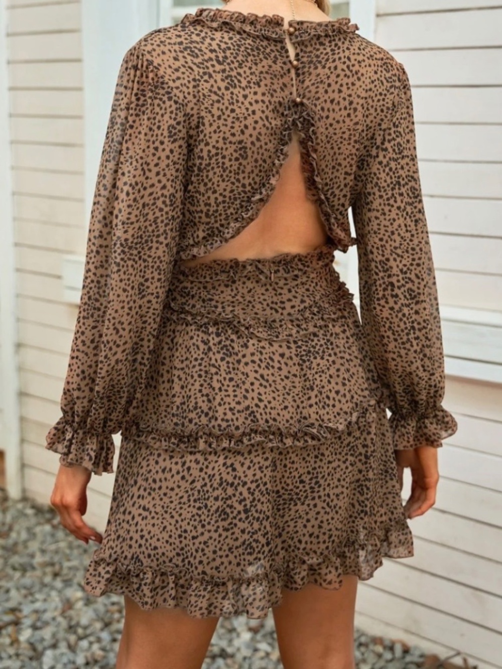 Leopard Print Ruffle Mini Dress - Picture 5 of 6